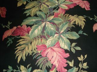 Vintage Barkcloth 1940s Tropical Black Floral Curtains 2 Panels Or Pillow Covers