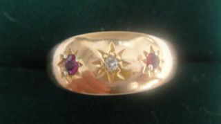 Antique Victorian 18ct Gold Diamond & Ruby Gypsy Ring Not Scrap Size N