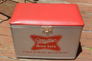 Vintage 1960s Miller High Life Aluminum Beer Cooler Padded Seat