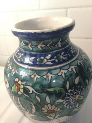 Exquisite Vintage Signed Jerusalem Iznik Handmade Gazelles Floral Vase 8 