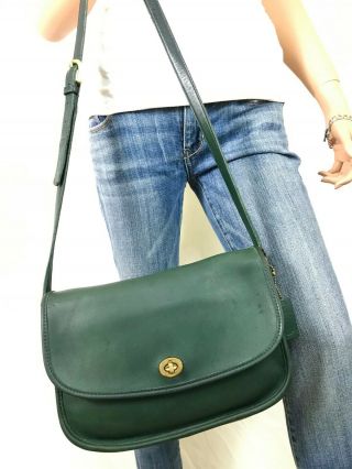 Coach Vintage Green Leather City Flap Shoulder Crossbody 9790