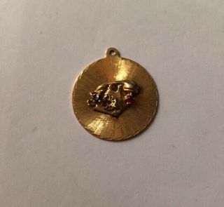 Vintage 14k Gold 5 gram TELEPHONE Large Bracelet Charm Pendant RUBY SAPPHIRE 7