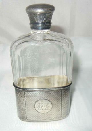 Antique P&f Shafer English Sterling Silver & Glass Whiskey Hip Flask Hallmarked
