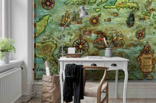 3d Vintage,  Treasure Map Self - Adhesive Removable Wallpaper Room Wall Mural