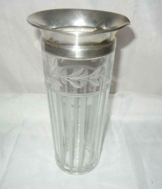 Antique 9 1/4 " Watson Sterling Silver & Cut Glass Cocktail Shaker Drink Mixer