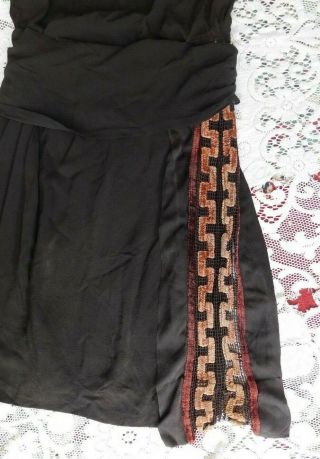 ANTIQUE ORG BLACK 1920 ' s FLAPPER DRESS W CHENILLE AND NETTING SLEEVES UNIQUE 2