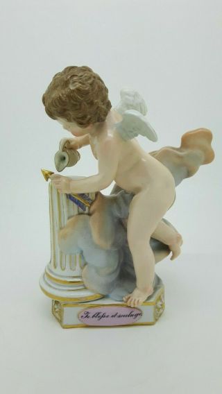 Antique Meissen Porcelain Figure Cupid Motto F14 Acier Putto Plesse Et Soulage