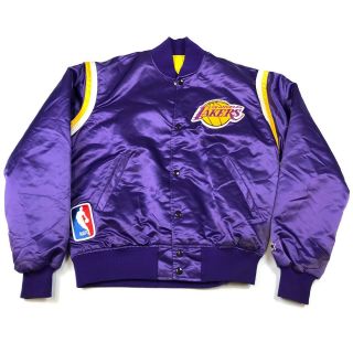 Vintage 80s 90s Los Angeles Lakers Purple Satin Starter Jacket Sz M Made In Usa