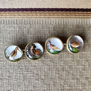 Rare 1920’s 14k Reverse Painted Game Bird Cufflinks