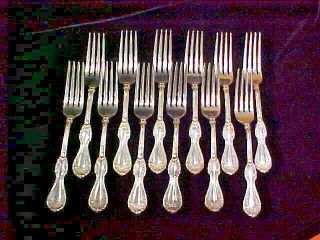 (set Of 12) S H Co National Silver Silverplate 7.  5 " Dinner Forks 1906 Thistle