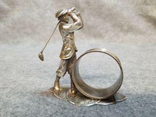 Vintage Chip Grigley Silverplate Silver Plate Golfer Napkin Ring Holder Figural