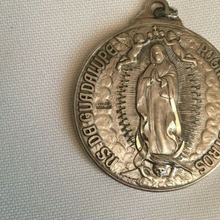 Vintage CREED Sterling Silver Jesus Virgin Mary Large Disc Pendant 4