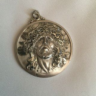Vintage CREED Sterling Silver Jesus Virgin Mary Large Disc Pendant 5
