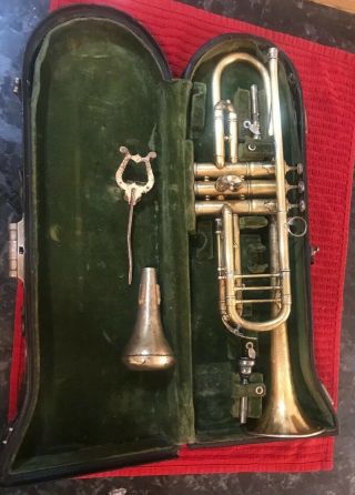 Rare Old Buescher True Tone Trumpet W/ Case Ornate Vintage