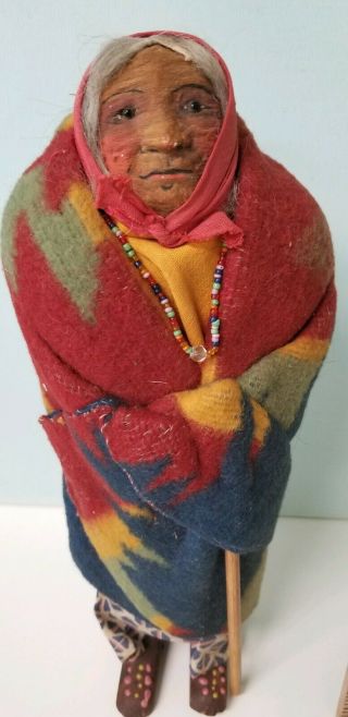 Vintage Native American Doll By Mary Frances Woods,  Crepe Face,  Black Pin Eyes