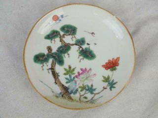 19th C Chinese Porcelain Daoguang Mark Famille Rose Stork Saucer Dish