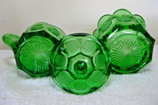 Vintage 1960s Fostoria Glass Emerald Green Coin Creamer and Sugar Bowl w/ Lid 4