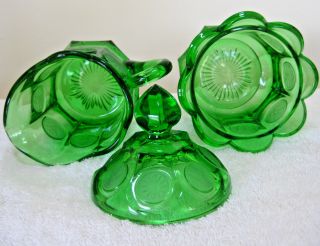 Vintage 1960s Fostoria Glass Emerald Green Coin Creamer and Sugar Bowl w/ Lid 5