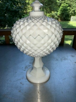 Vintage Westmoreland English Milk Glass Covered Candy Dish Bowl Sawtooth Pattern