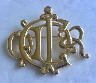Christian Dior Signed Logo Brooch Pin,  Gold Tone,  22.  3 Grams