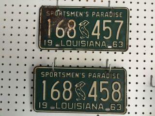 1963 Pair Vintage Louisiana License Plates Plate 168 457 And 168 458