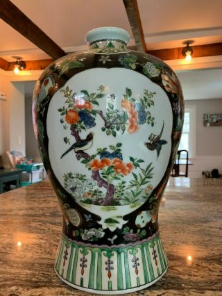 Wonderful Chinese Famille Noire Meiping Shaped Vase Drilled For Lamp