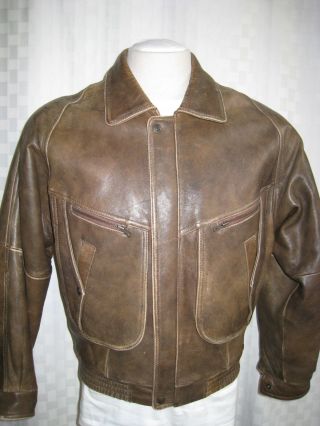 American Male Distressed Leather Insulated Jacket Men Size M Rare Vintage