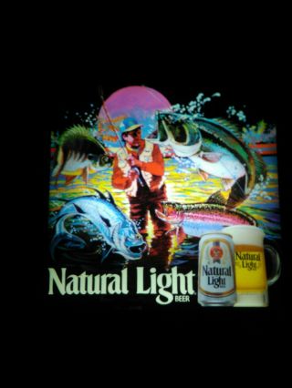 Vintage/natural Light/ Bass Fisherman/1989/lighted Beer Sign/ Very Rare/ex Cond