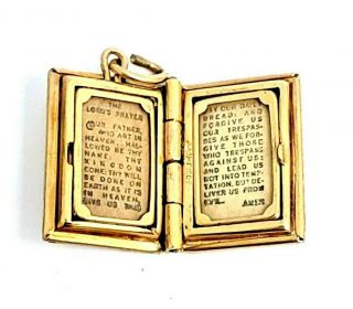 Antique 14K Yellow Gold 3 Dimensional Lords Prayer Bible Locket Charm Pendant. 2