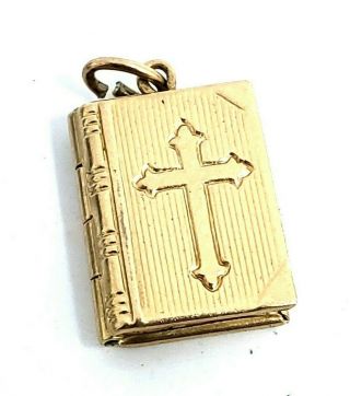 Antique 14K Yellow Gold 3 Dimensional Lords Prayer Bible Locket Charm Pendant. 3