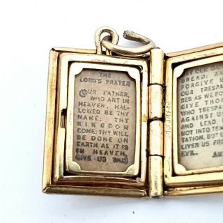 Antique 14K Yellow Gold 3 Dimensional Lords Prayer Bible Locket Charm Pendant. 4