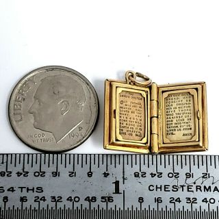 Antique 14K Yellow Gold 3 Dimensional Lords Prayer Bible Locket Charm Pendant. 7