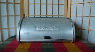 Vintage Metal Bread Box By Kromex Roll Up Door 15.  5 " Wide Unique Decor