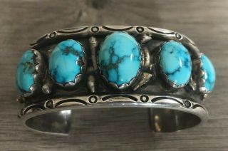 " Stamped " Old Heavy (2.  56 Oz. ) Vintage Navajo Turquoise & Sterling Silver Cuff