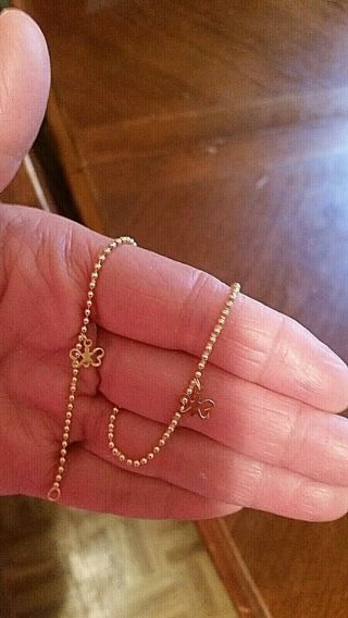 Vintage 14k Yellow Gold Butterfly Anklet/bracelet Chain,  Lobster Clasp 9.  5 " - 3.  8g