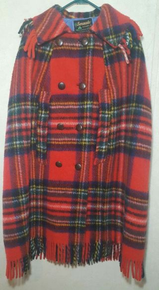 Vintage Serenade Models Merrywear Cape Irish Wool Fringe Coat Foxford Plaid