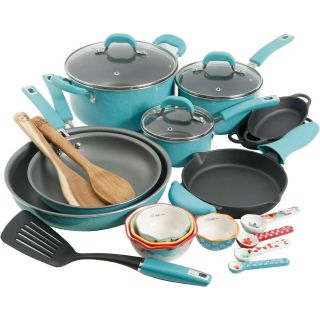 Vintage Speckle 24 - Piece Ceramic Cookware Combo Set With Acacia Wood