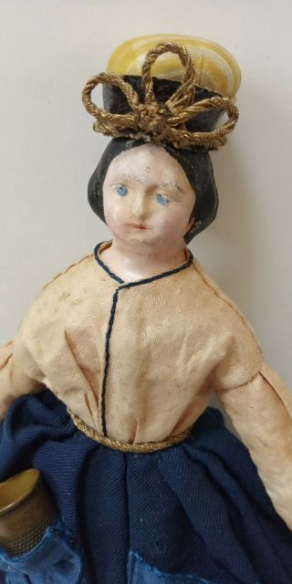 Antique Paper Mache Milliners Model Doll W/ Wooden Blue Banded Arms & Legs