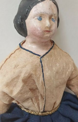 Antique Paper Mache Milliners Model Doll w/ Wooden Blue Banded Arms & Legs 3