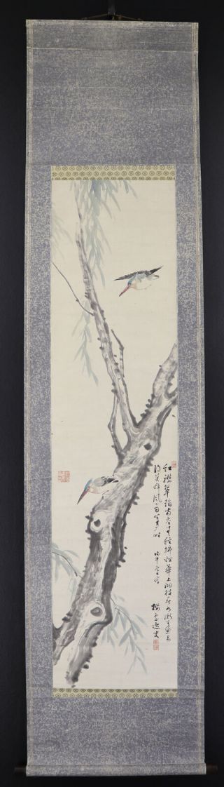Japanese Hanging Scroll Art Painting " King Fisher " Asian Antique E8288