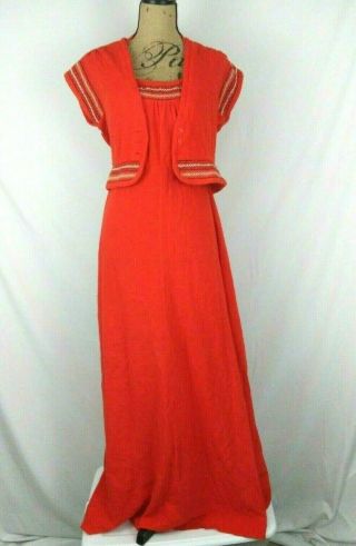 Vintage Young Edwardian By Arpeja Dress & Jacket Orange Halter Maxi Crop Blazer