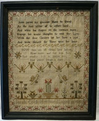 Early 19th Century Verse & Motif Sampler By Sarah Cock Aged 10 - 1819