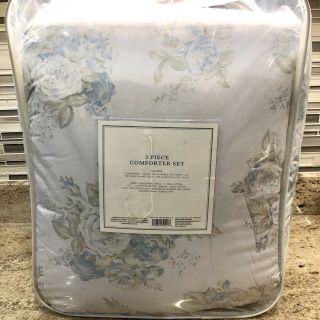 Simply Shabby Chic Rachel Ashwell KING COMFORTER Bella Misty Blue Vintage Roses 3