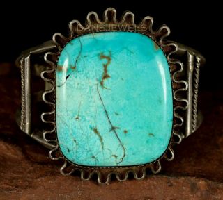 Old Pawn Vintage Navajo Natural Slab Turquoise Sterling Cuff Bracelet