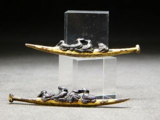 Fine Birds On Paddle Menuki 18 - 19th C Japanese Edo Antique For Koshirae