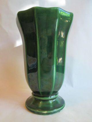 10 Sided Flower Vase Vintage Mccoy Art Pottery: Gloss Green Glaze: Exc