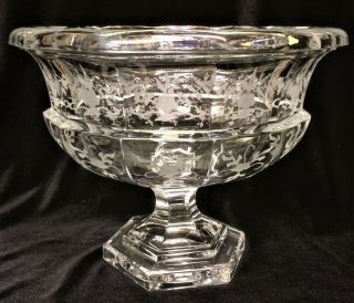 Vintage Tiffany & Co Cut Etched Crystal Art Glass Centerpiece Compote 10 1/4