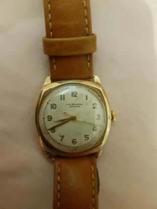 Vintage 1950s Man ' s Solid 9ct Gold J W BENSON Dress Watch 5