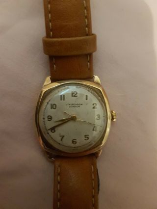 Vintage 1950s Man ' s Solid 9ct Gold J W BENSON Dress Watch 6