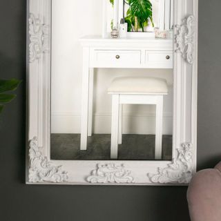 Large ornate matt white wall mirror floor leaner vintage French shabby chic home 2